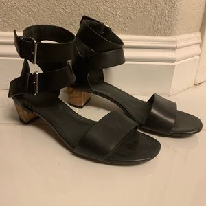 Vince leather strapping sandal with short heel.